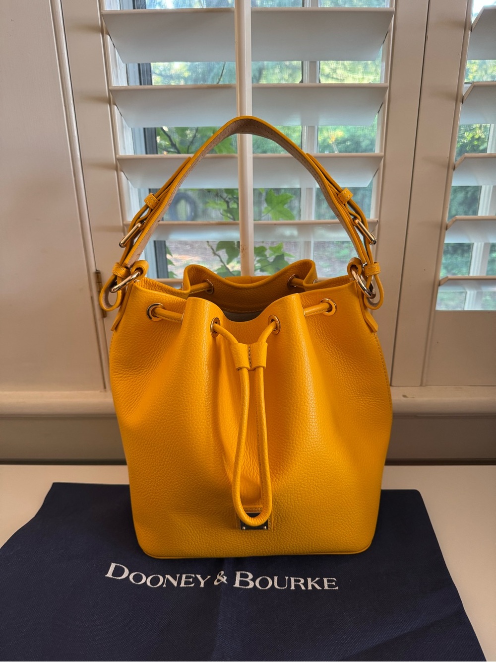 Dooney & Bourke Lucca Leather Drawstring Shoulder Bucket Bag in Dandelion